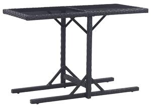 Masă de grădină, negru, 110 x 53 x 72 cm, sticlă și poliratan