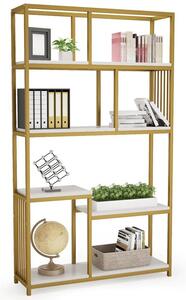 Biblioteca raft Denver, Pako World, Metal, Auriu, Aspect marmura alba, 100x30x180 cm