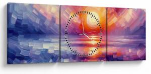 Tablou - Apus de soare artistic colorat (cu ceas) (90x30 cm)
