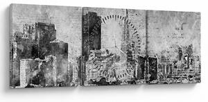 Tablou - Oraș de artă de cafea (cu ceas) (90x30 cm)