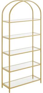 Raft metalic de depozitare cu 5 niveluri Rafturi din sticlă securizată, auriu 83x30x183cm