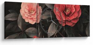 Tablou - Flori roșii pe fundal întunecat (cu ceas) (90x30 cm)