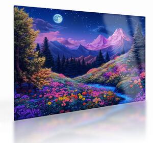 Tablou pe sticlă - Peisaj violet la lună plină (70x50 cm)