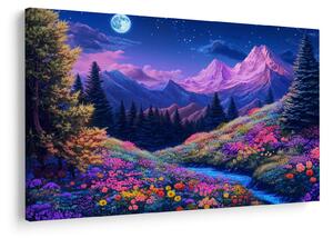 Tablou - Peisaj violet la lună plină (90x60 cm)