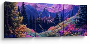 Tablou - Peisaj violet la lună plină (cu ceas) (90x30 cm)