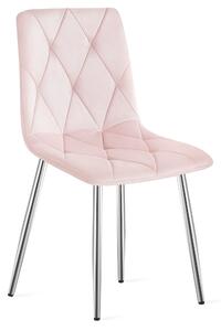 Scaun Bucatarie/Dining Fido ,Picioare Cromate, Catifea Roz Deschis