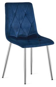 Scaun Bucatarie/Dining Fido ,Picioare Cromate, Catifea Albastra