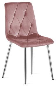 Scaun Bucatarie/Dining Fido ,Picioare Cromate, Catifea Roz