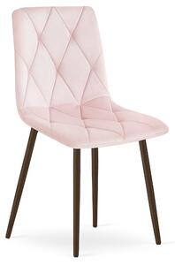 Scaun Bucatarie/Dining Fido Picioare Finisaj Lemn Culoare Nuc, Catifea Roz Deschis