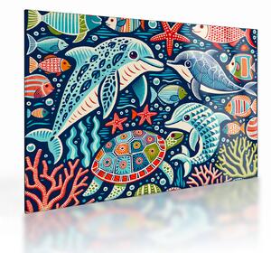 Tablou pe sticlă – Animale acvatice desenate (70x50 cm)