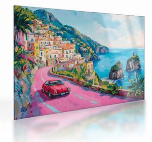 Tablou pe sticlă - Drum roz pe coastă (70x50 cm)