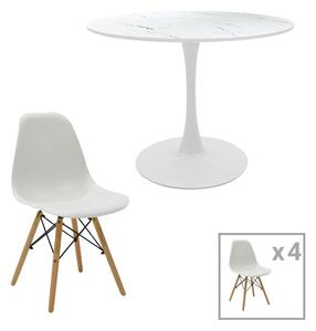 Set dining Balou I, Pako World, 5 piese, Aspect marmura, Alb, 120x75 cm