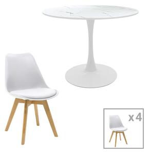 Set dining Gaston-Balou I, Pako World, Aspect marmura, Alb, 120x75 cm