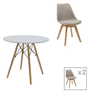 Set dining Julita-Gaston, Pako World, MDF, 3 piese, Gri-Alb-Natural, 80x80x73 cm