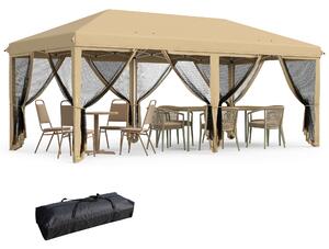 Outsunny Baldachin Pop-Up cu Plasă, Cort pentru Petreceri cu Geantă de Transport pentru Exterior, 585x295xx270 cm, Bej | Aosom Romania