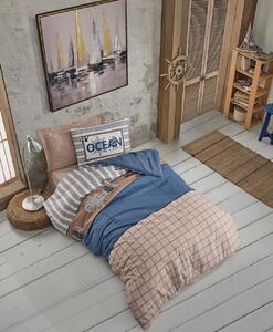 Lenjerie de pat pentru o persoana Young, 3 piese, 160x220 cm, 100% bumbac ranforce, Cotton Box, Ocean, albastru inchis