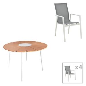 Set masa si scaune Pinap-Dashiell, Pako World, 5 piese, Alb-Natural, 110x110x74 cm