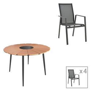 Set masa si scaune Pinap-Dashiell, Pako World, 5 piese, Negru-Natural, 110x110x74 cm