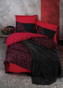 Lenjerie de pat pentru o persoana + patura, 4 piese, 160x220 cm, 100% bumbac ranforce, Cotton Box, Shadow, rosu claret