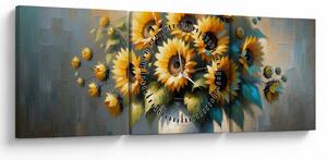 Tablou – Vază cu floarea-soarelui (cu ceas) (90x30 cm)