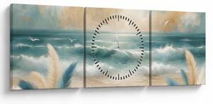 Tablou – Plajă pictată în culori delicate (cu ceas) (90x30 cm)