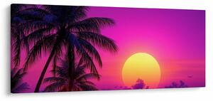 Tablou - Apus violet cu palmier (120x50 cm)