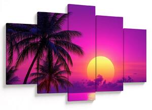 Tablou - Apus violet cu palmier (150x105 cm)