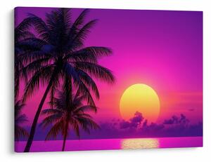 Tablou - Apus violet cu palmier (70x50 cm)