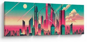 Tablou – Metropolă în stil pop-art (cu ceas) (90x30 cm)