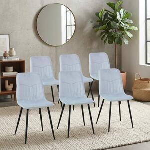 Set 6 Scaune Bucatarie Darien Bleu Ciel, tapitat cu material textil catifelat, picioare metalice negre, 88x44 cm