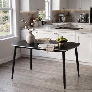 Masă Dining / Bucătărie Atlas Marble Negru, Blat din Piatră Sinterizată, Picioare Metalice Negre, Design Modern, 120 x 77,5 x 72 cm
