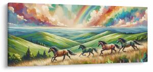 Tablou – Cai galopând prin peisaj (120x50 cm)
