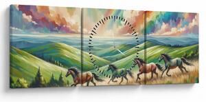 Tablou – Cai galopând prin peisaj (cu ceas) (90x30 cm)