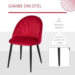 Set de 2 scaune de masa nordice tapitate fara cotiere cu spatar curbate picioare din metal pentru sufragerie rosu HOMCOM | Aosom RO