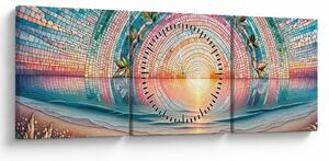 Tablou – Mozaic al soarelui la apus (cu ceas) (90x30 cm)