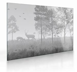 Tablou pe sticlă - Pajiște cu cerbi (70x50 cm)