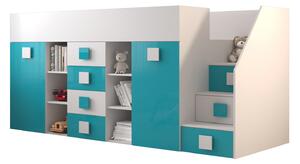Pat multifuncțional 90 cm Toreno 3 (Alb + alb lucios + turcoaz lucios) (D). Promo -24%. 1083322