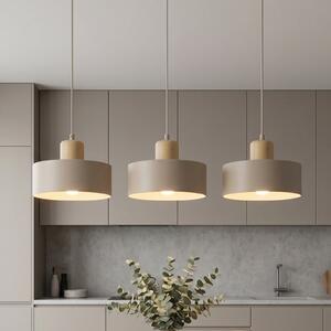EMIBIG LIGHTING Lampă suspendată Torin, bej, lungime 80 cm, 3 becuri, metal/lemn, reglabil, Bej, Camera de zi / sufragerie, Metal, Scandinavă