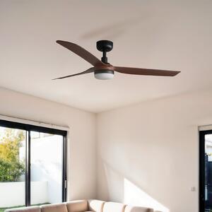 FARO BARCELONA Ventilator de tavan cu LED-uri Punt M, negru/lemn, curent continuu (DC),, reglabil, Negru, Camera de zi / sufragerie, Metal, Modern