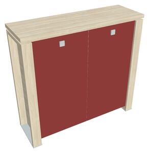 Dulap mediu Verno+ 140 x 46 x 130 cm, uși de sticlă, salcâm / roșu