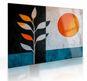 Tablou pe sticlă - Abstracție cu plantă și soare (70x50 cm)