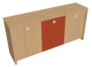Dulap mic Verno 188 x 46 x 90 cm, uși combinate, stejar deschis / portocaliu