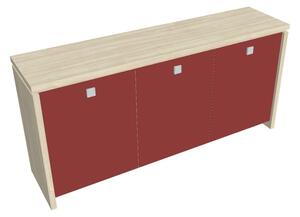 Dulap mic Verno 188 x 46 x 90 cm, uși de sticlă, salcâm / roșu