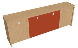 Dulap mic Verno 248 x 46 x 90 cm, uși combinate, stejar deschis / portocaliu
