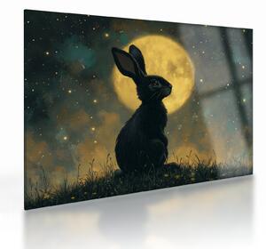 Tablou pe sticlă - Iepure cu lună (70x50 cm)