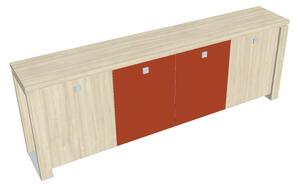 Dulap mic Verno+ 260 x 46 x 90 cm, uși combinate, salcâm / portocaliu
