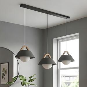 Luminex Lampă suspendată Funda, negru, lungime 110 cm, 3 becuri, metal/sticlă, reglabil, Negru, Camera de zi / sufragerie, Metal, Scandinavă