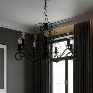 Luminex Candelabru Mauro, negru, 7 becuri, Ø 62 cm, metal, E14, reglabil, Negru, Camera de zi / sufragerie, Metal, Antichitate