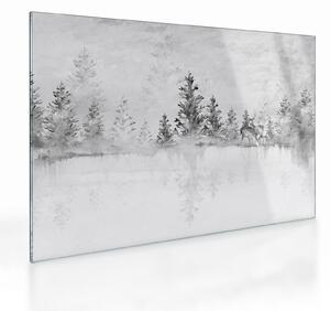 Tablou pe sticlă - Cerb lângă lac (70x50 cm)