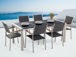 Set de masă pentru grădină Grosso (negru) (scaune din ratan) (pentru 6 persoane) (granit). 1011621